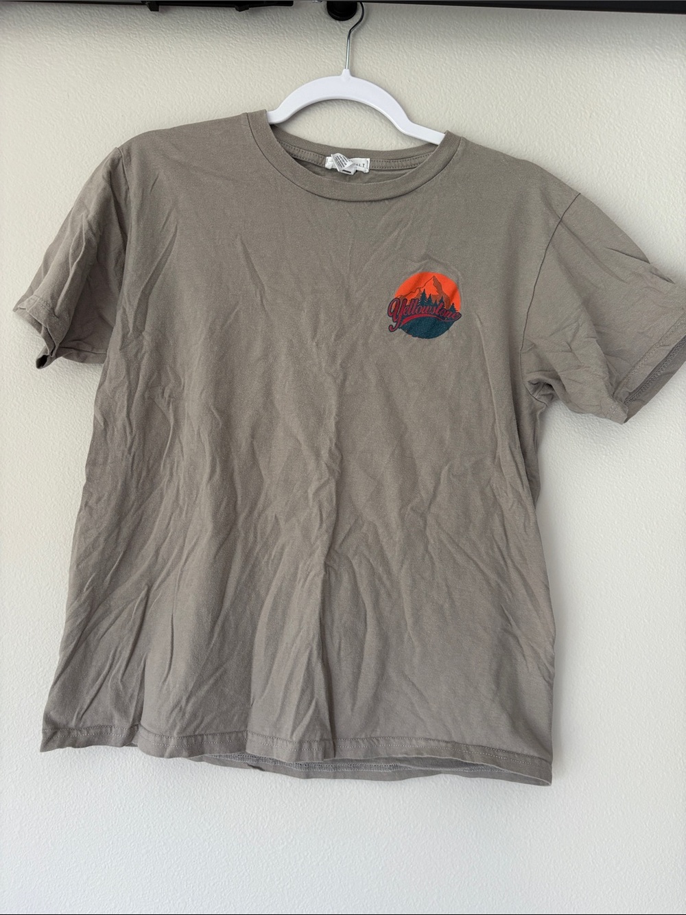 Unbranded Women's Taupe Short Sleeve Graphic Tee with Orange & Navy Logo